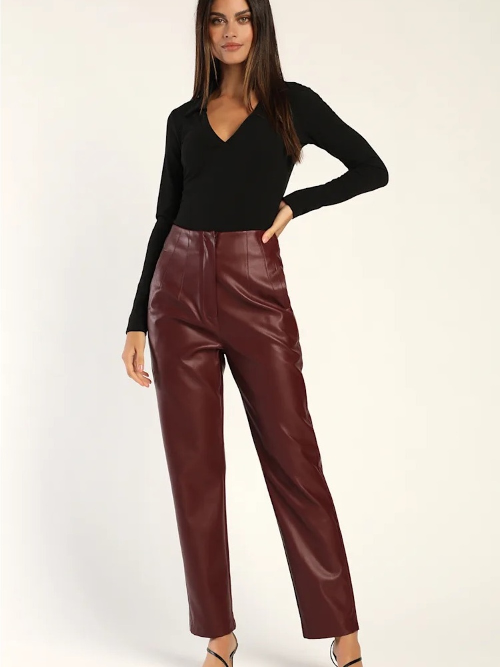 Lulus Icon Living Burgundy Vegan Leather High-Waisted Trousers